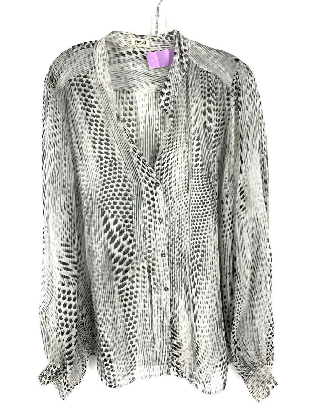 L'Agence Size 10 White/Gray Print Silk AS IS Designer Blouse